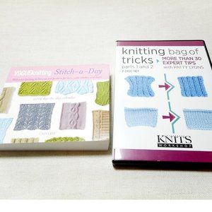 SET! Patty Lyons' Knitting tricks 2 DVDs & Vogue Knitting 360 patterns mini book
